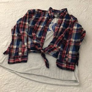 Tommy Hilfiger plaid top layered with KC top